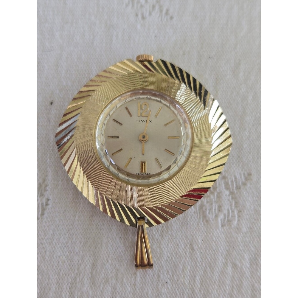 Timex Gold-Tone Circular Decorative Pocket Watch Accent Aluminum Vintage